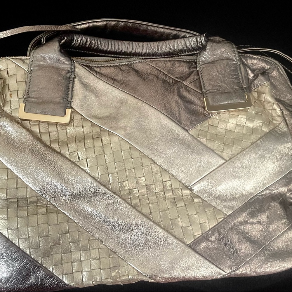 Elliott Lucca Metallic Silver , Champagne and Gold Leather Bag NEW